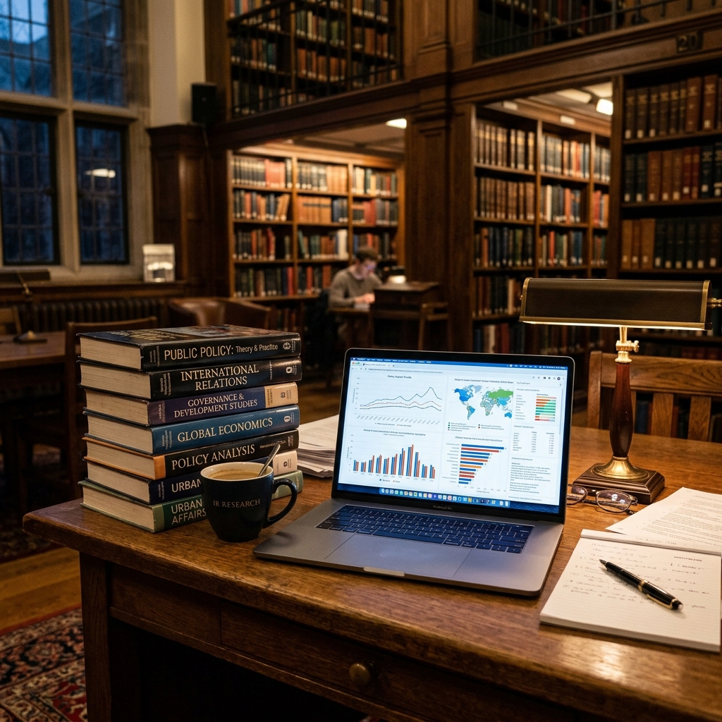 Research books and laptop